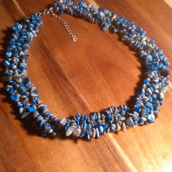 Lapis Lazuli Multi-Strand Stainless Steel Necklace - Picture 3 of 7